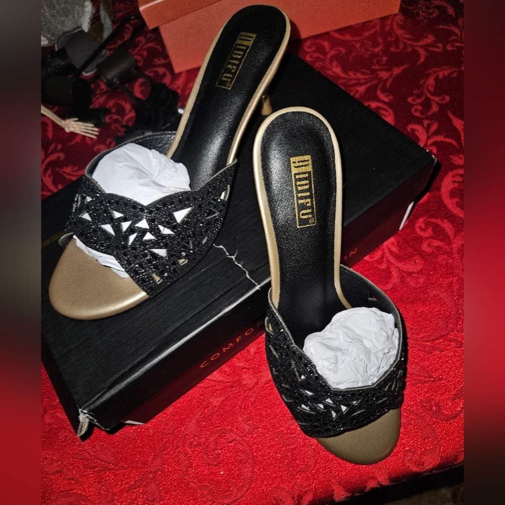 Black Glitter Slide Sandals by